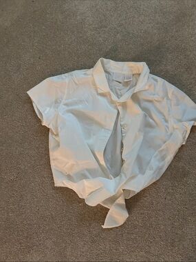 GAP White Short Sleeve Tie-Front Button Down Top